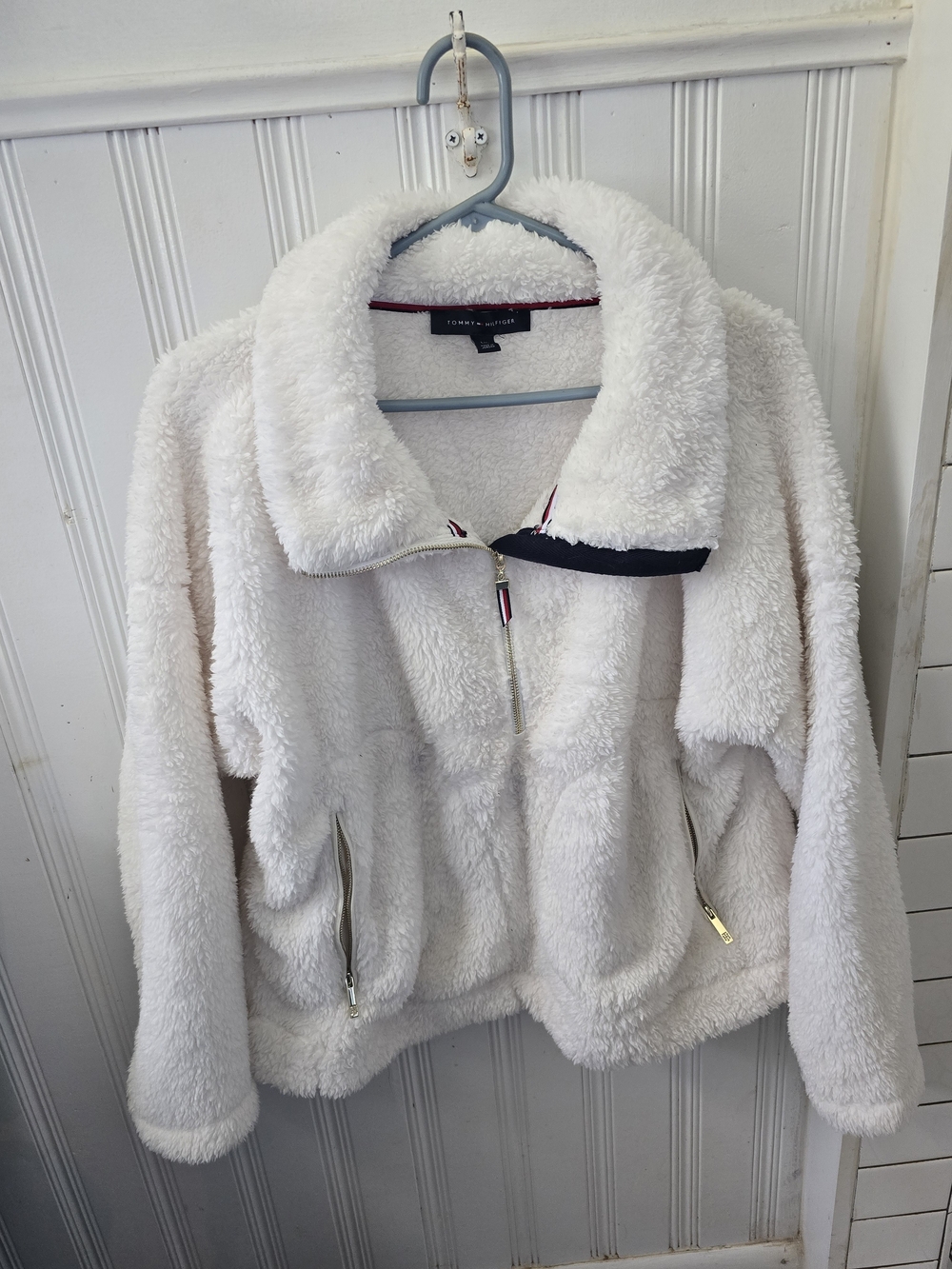 Tommy Hilfiger Ivory Sherpa Half-Zip Jacket